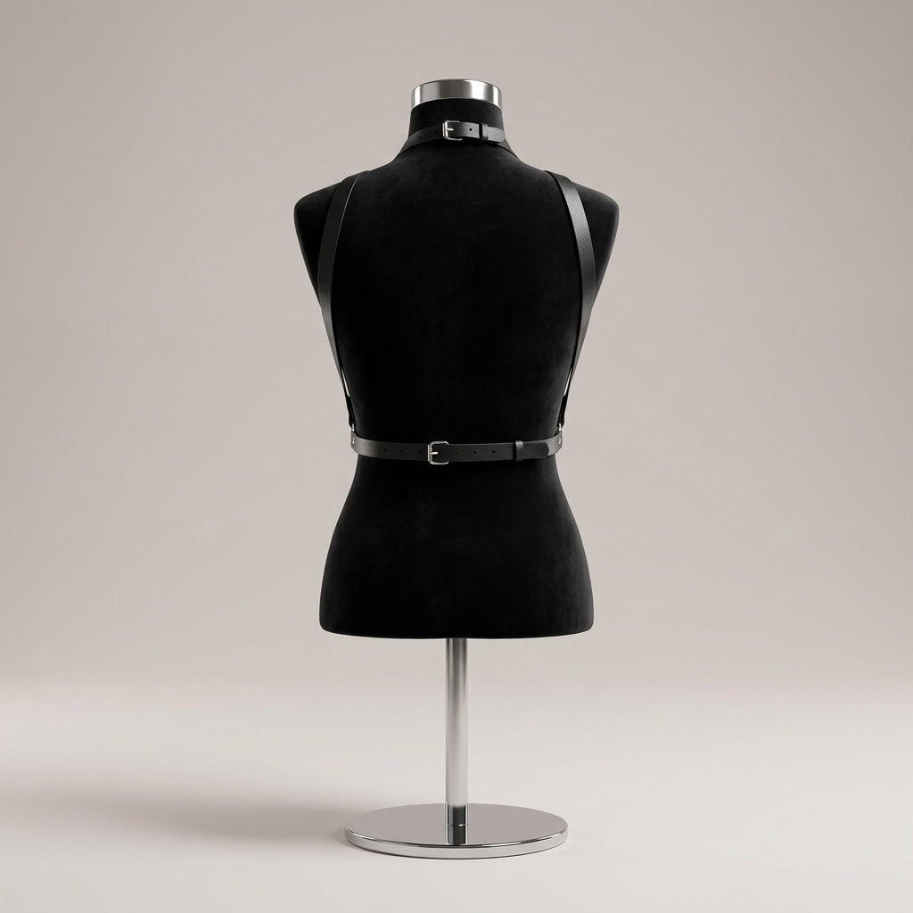 Harnais Nyx vue de dos : boucle à la nuque et ceinture bouclée dans le dos